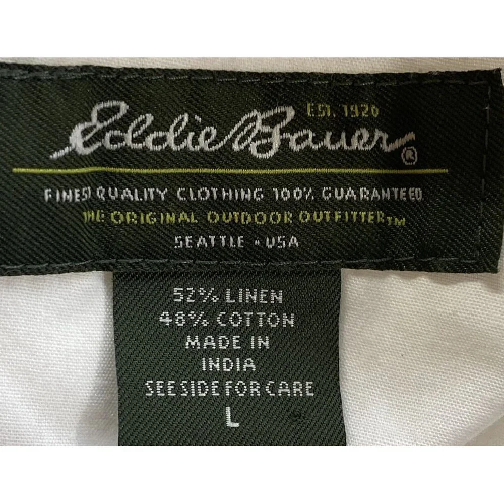 EDDIE BAUER Women Linen Blend Button Front Collared Jacket Sz L‎ White Classic